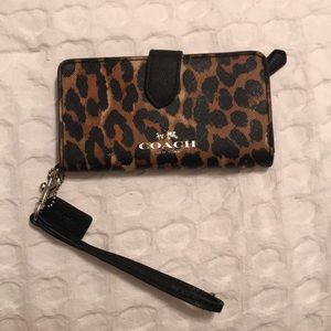COACH cheetah print wristlet/wallet